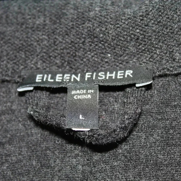 Eileen Fisher gray Merino wool with leather accent duster sweater size large - Picture 2 of 16